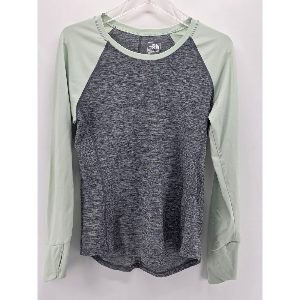 The North Face Womens M Grey Mint FlashDry Tee Long Sleeve Thumbholes Top Sporty